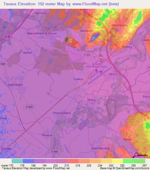 Tavaux,France Elevation Map