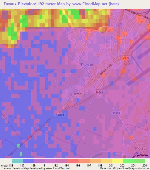 Tavaux,France Elevation Map