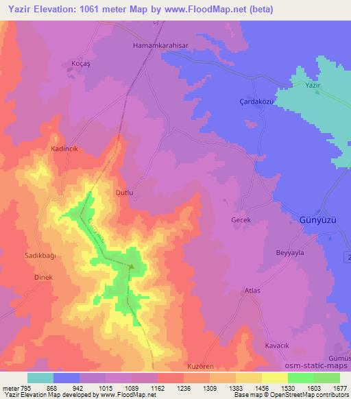 Yazir,Turkey Elevation Map