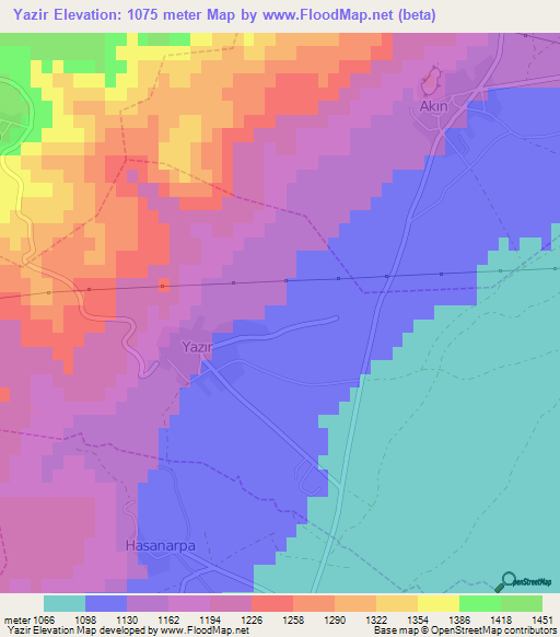 Yazir,Turkey Elevation Map