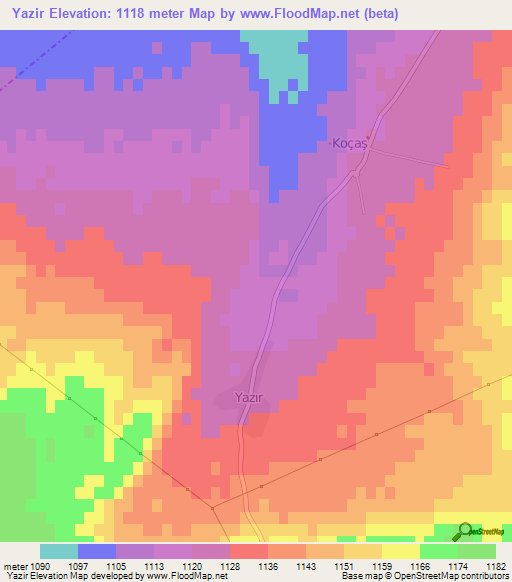 Yazir,Turkey Elevation Map