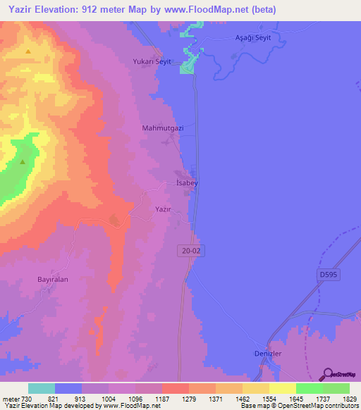 Yazir,Turkey Elevation Map