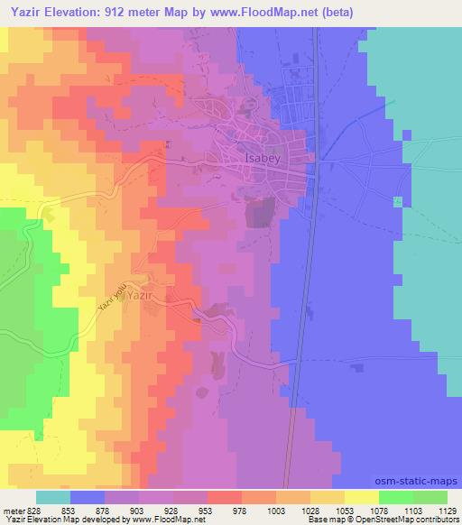 Yazir,Turkey Elevation Map