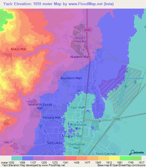 Yazir,Turkey Elevation Map