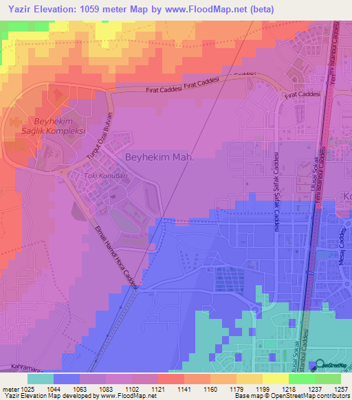 Yazir,Turkey Elevation Map