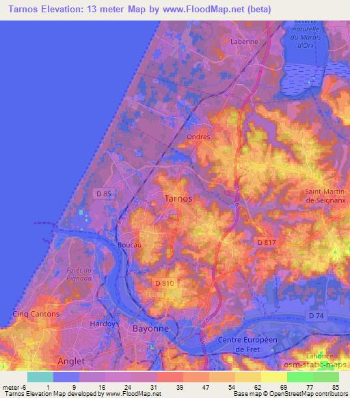 Tarnos,France Elevation Map