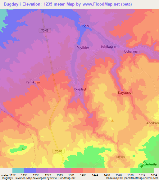 Bugdayli,Turkey Elevation Map