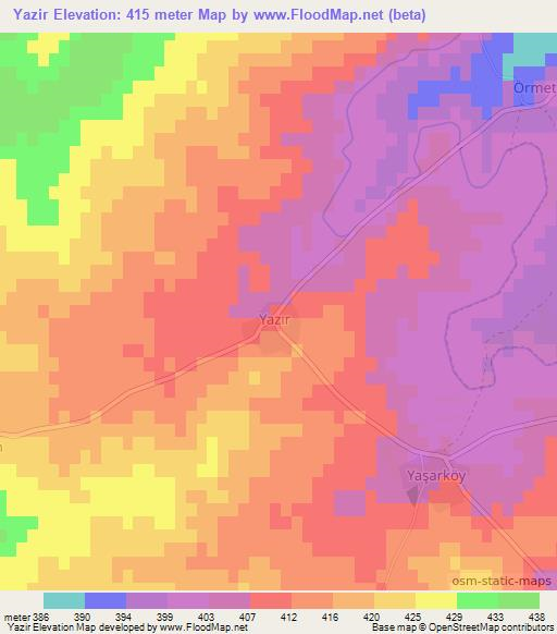 Yazir,Turkey Elevation Map