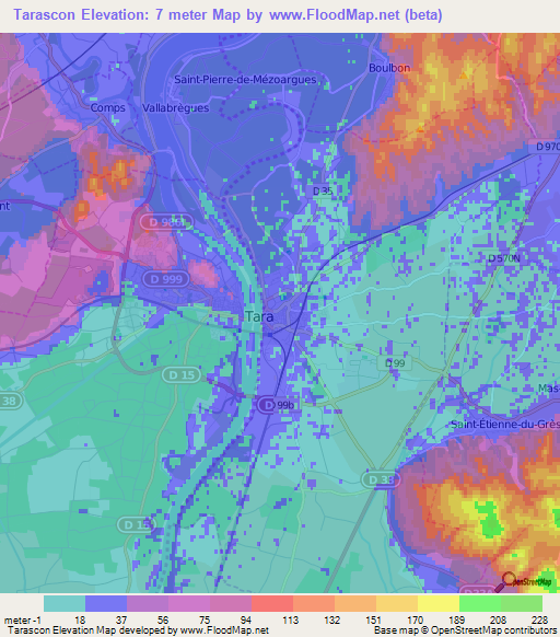 Tarascon,France Elevation Map