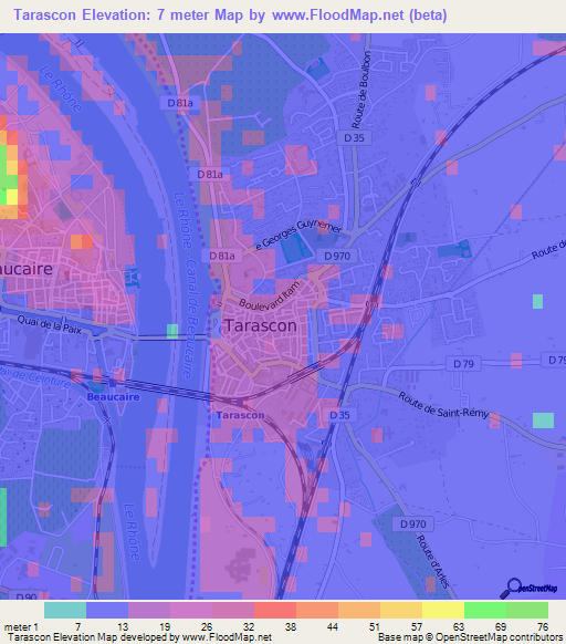 Tarascon,France Elevation Map