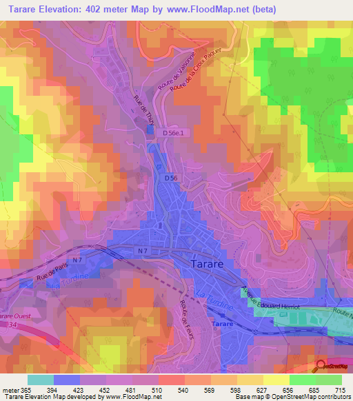 Tarare,France Elevation Map