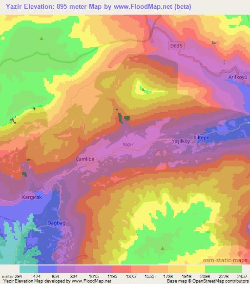 Yazir,Turkey Elevation Map