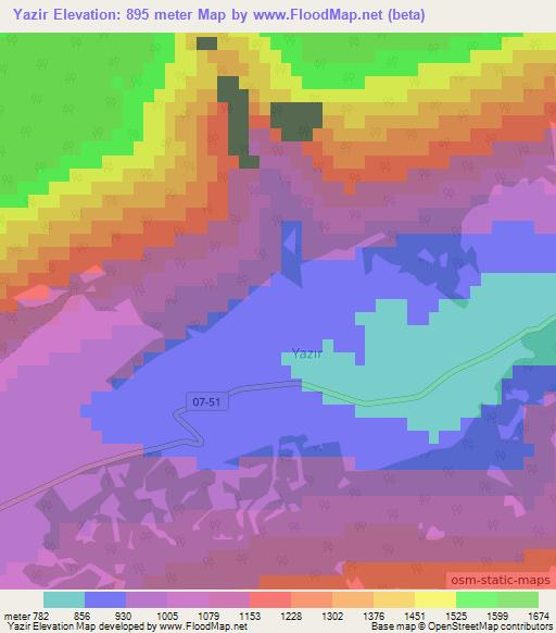 Yazir,Turkey Elevation Map