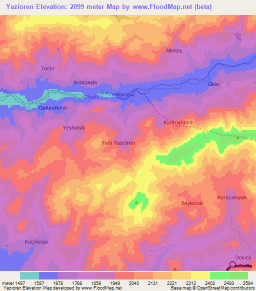 Yazioren,Turkey Elevation Map