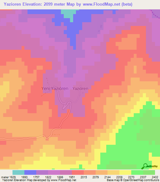 Yazioren,Turkey Elevation Map