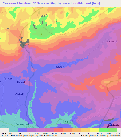 Yazioren,Turkey Elevation Map