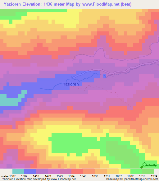 Yazioren,Turkey Elevation Map