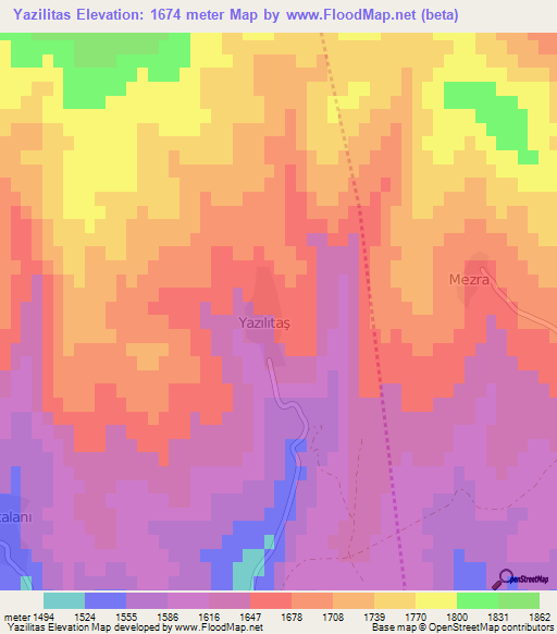 Yazilitas,Turkey Elevation Map