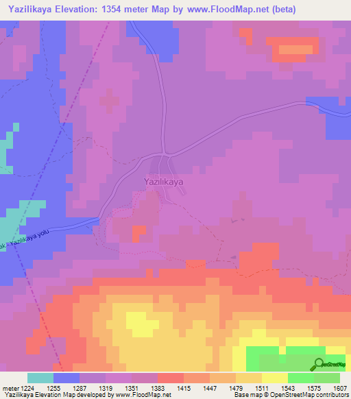 Yazilikaya,Turkey Elevation Map