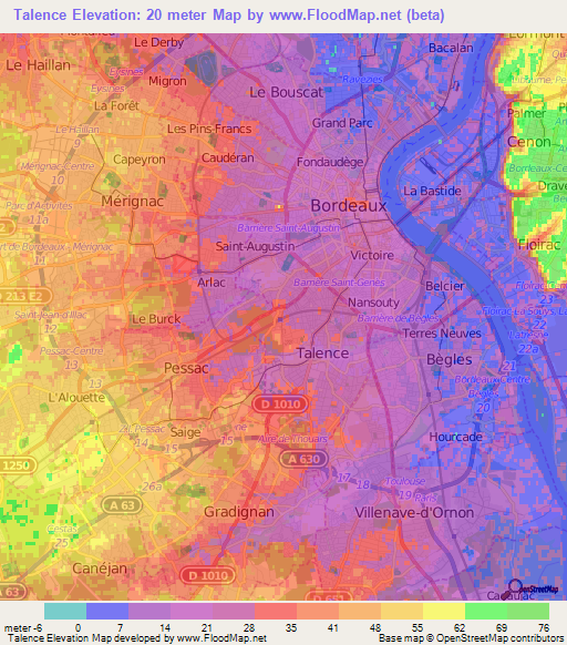 Talence,France Elevation Map