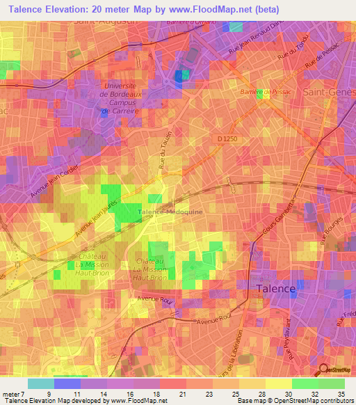 Talence,France Elevation Map