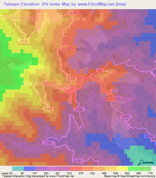 Talasani,France Elevation Map