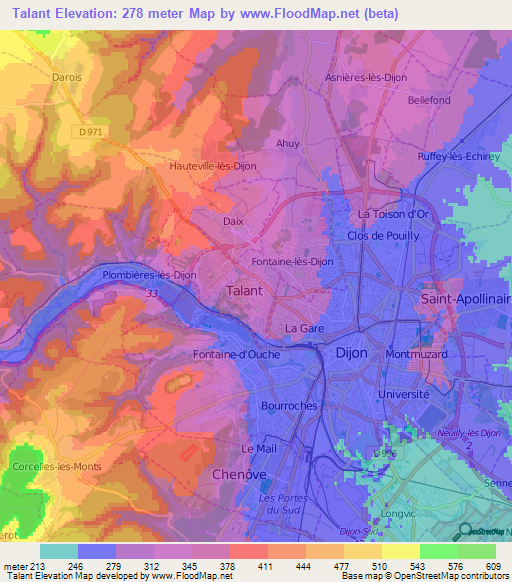 Talant,France Elevation Map