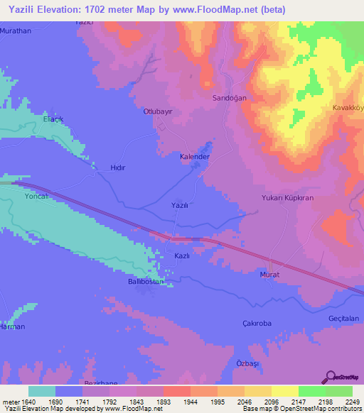 Yazili,Turkey Elevation Map