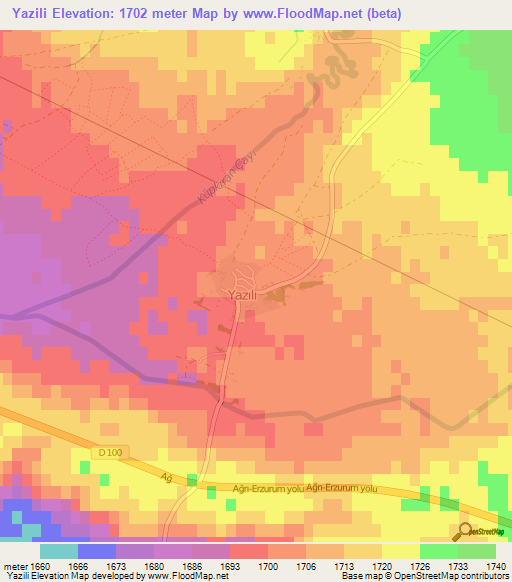 Yazili,Turkey Elevation Map