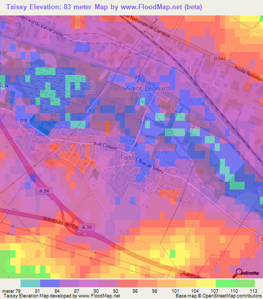 Taissy,France Elevation Map