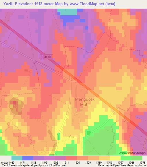 Yazili,Turkey Elevation Map