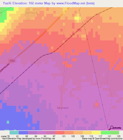 Yazili,Turkey Elevation Map