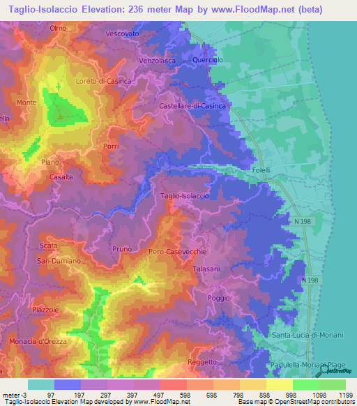 Taglio-Isolaccio,France Elevation Map