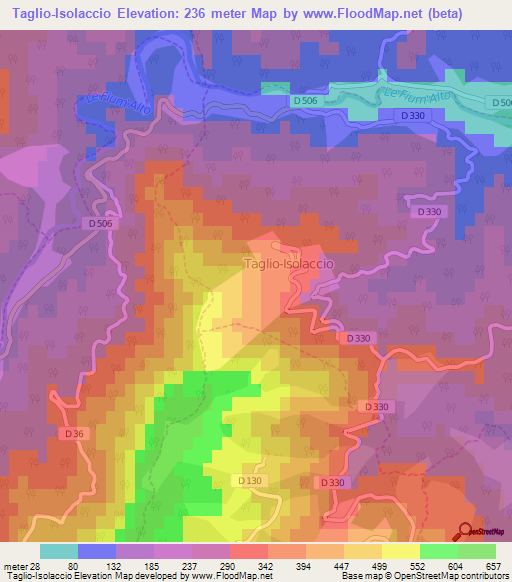 Taglio-Isolaccio,France Elevation Map