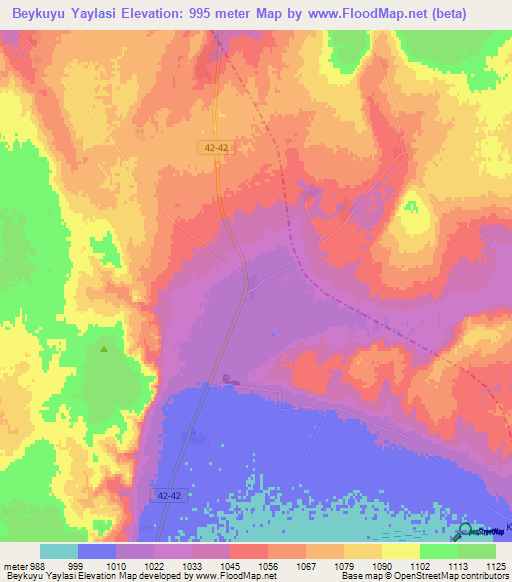 Beykuyu Yaylasi,Turkey Elevation Map