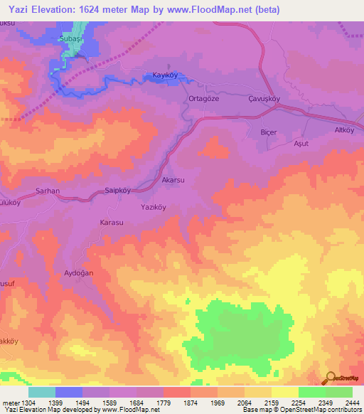 Yazi,Turkey Elevation Map