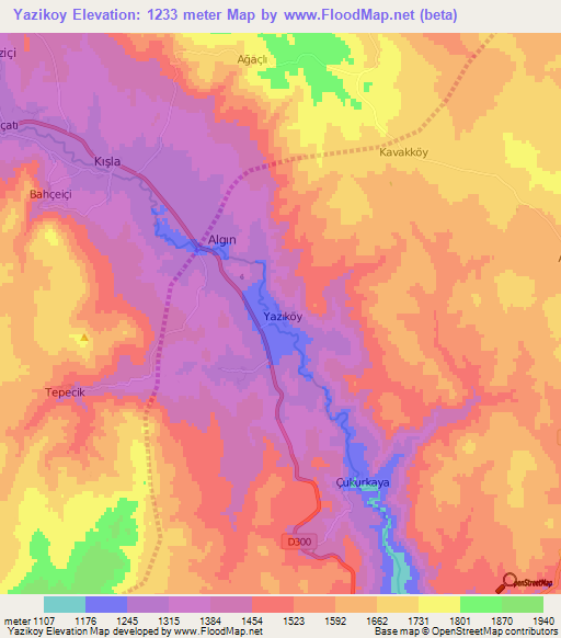 Yazikoy,Turkey Elevation Map