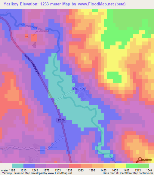 Yazikoy,Turkey Elevation Map