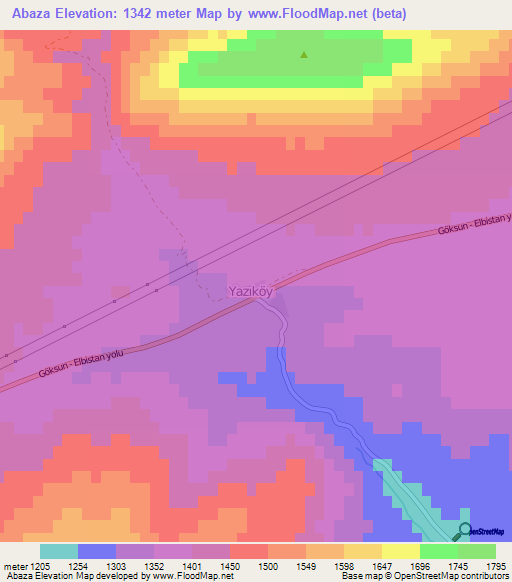 Abaza,Turkey Elevation Map