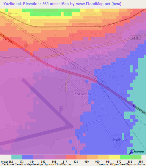 Yazikonak,Turkey Elevation Map