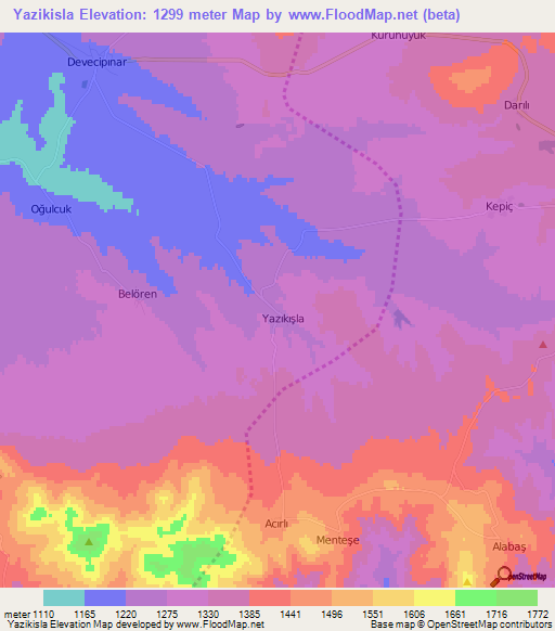 Yazikisla,Turkey Elevation Map