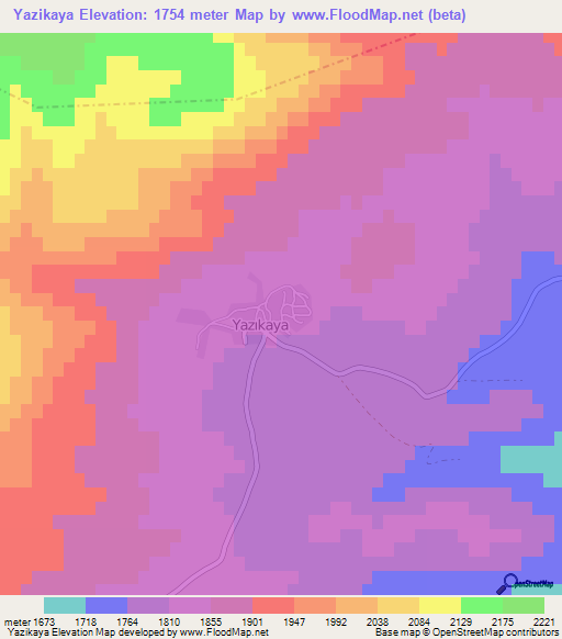 Yazikaya,Turkey Elevation Map