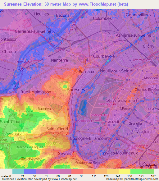 Suresnes,France Elevation Map