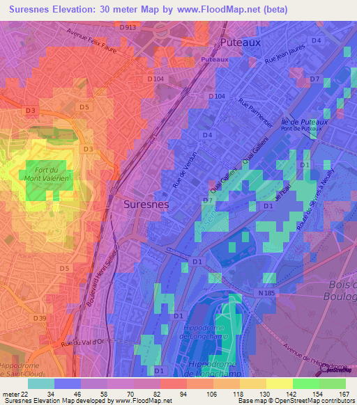 Suresnes,France Elevation Map