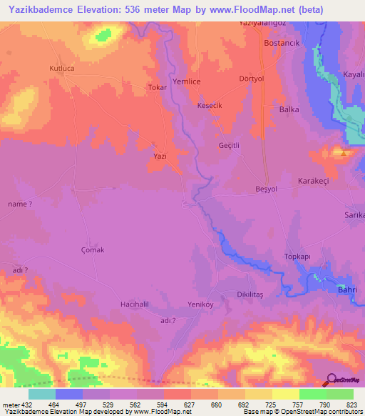 Yazikbademce,Turkey Elevation Map