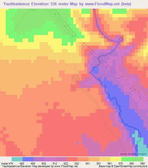 Yazikbademce,Turkey Elevation Map