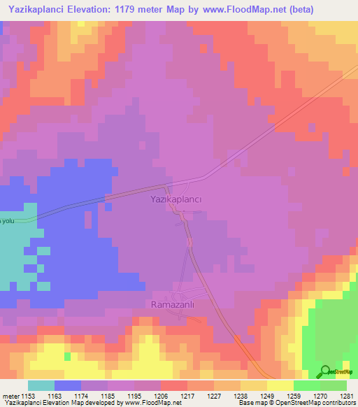 Yazikaplanci,Turkey Elevation Map