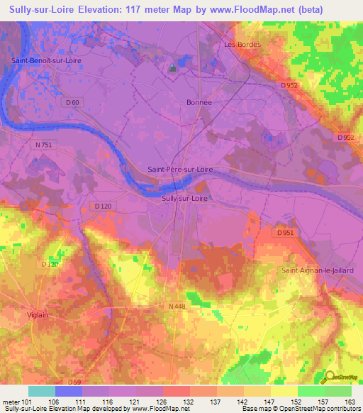 Sully-sur-Loire,France Elevation Map