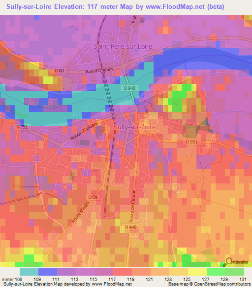 Sully-sur-Loire,France Elevation Map