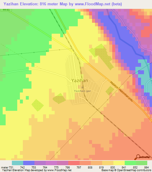 Yazihan,Turkey Elevation Map